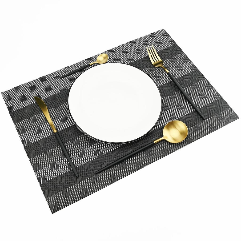 Black Weave Checkered Wine Cup Pad PVC Washable Placemats for Dining Table Mat Non-slip Placemat Set In Home Kitchen Accessories