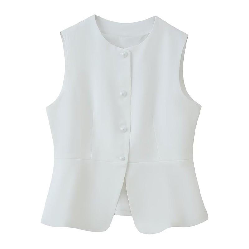 RZ Womens Round Neck Blazer Vest Two Colors Versatile Stylish Top Daily Wear