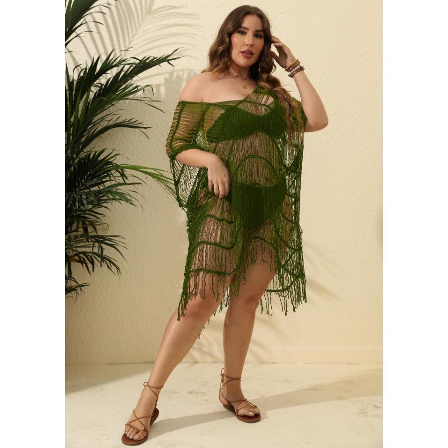 

Пляжные платья большого размера, женское сексуальное перспективное бикини с кисточками, прикрытие, платье One Size армия зеленый