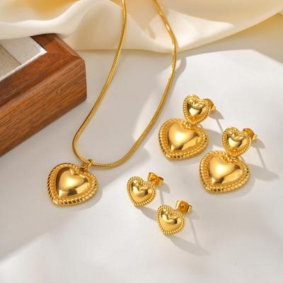 Jewelry Stainless Steel Round Snake Chain Heart 18K Gold Necklace Earrings Women'S Fashion Accessories 2106