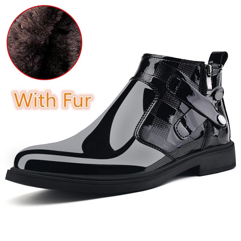 FashionGenuine Leather Mens Chelsea Boots New Fashion Men Winter Boots Warm Plush Fur Ankle Boots Handmade Male Business Dress Footwear