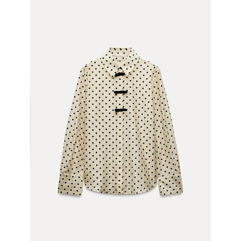 Za2025 Spring New Women's Clothing Dot Bowknot Decoration Temperament Long Sleeve Lapel Casual Shirt 2136623
