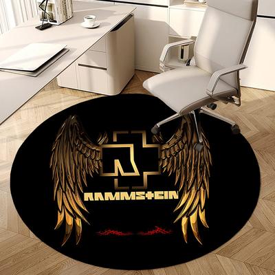 1pc Rammstein Wings Cross Round Carpet, Made of Polyester,Perfect for Decorating Office Chairs, Living Rooms