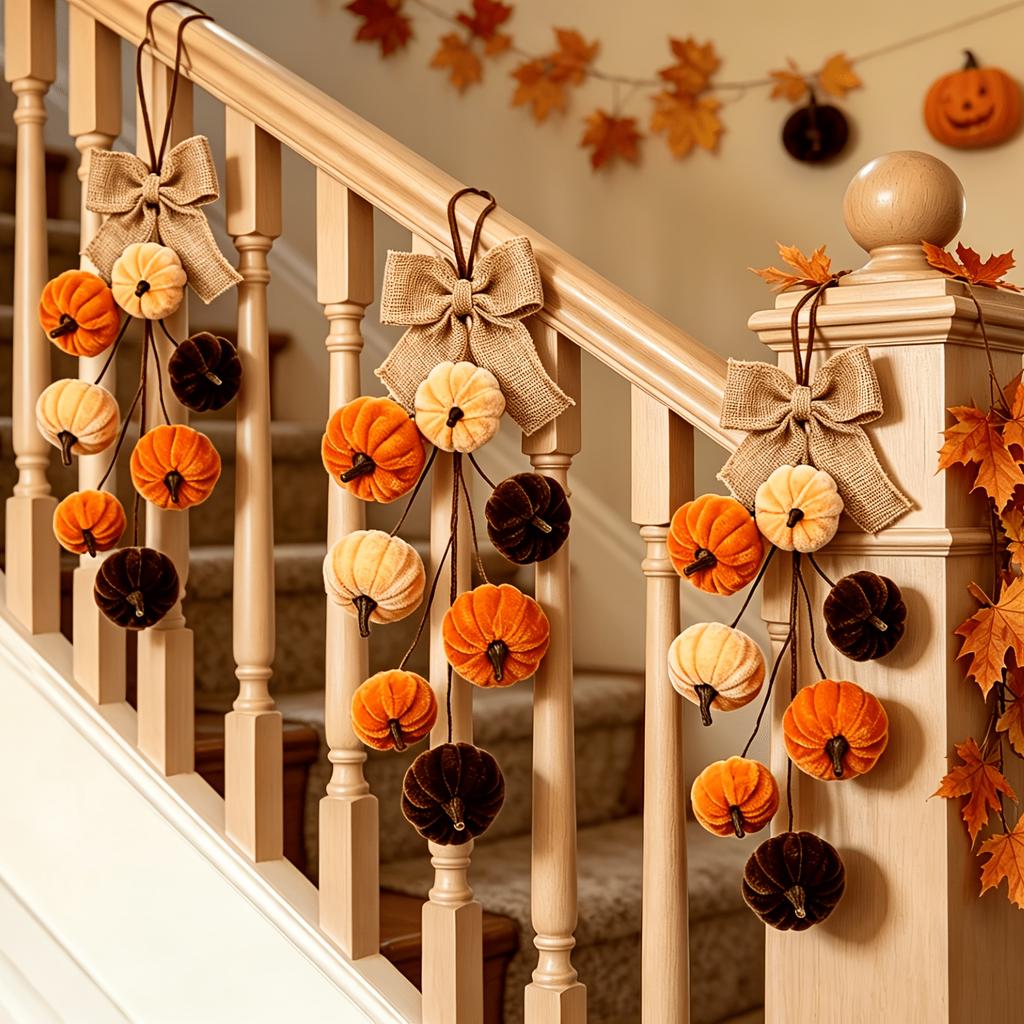 Artificial Velvet Foam Fabric Pumpkin Wall Hanging with Hook, Autumn Home Farmhouse Harvest Thanksgiving Window and Door Decor