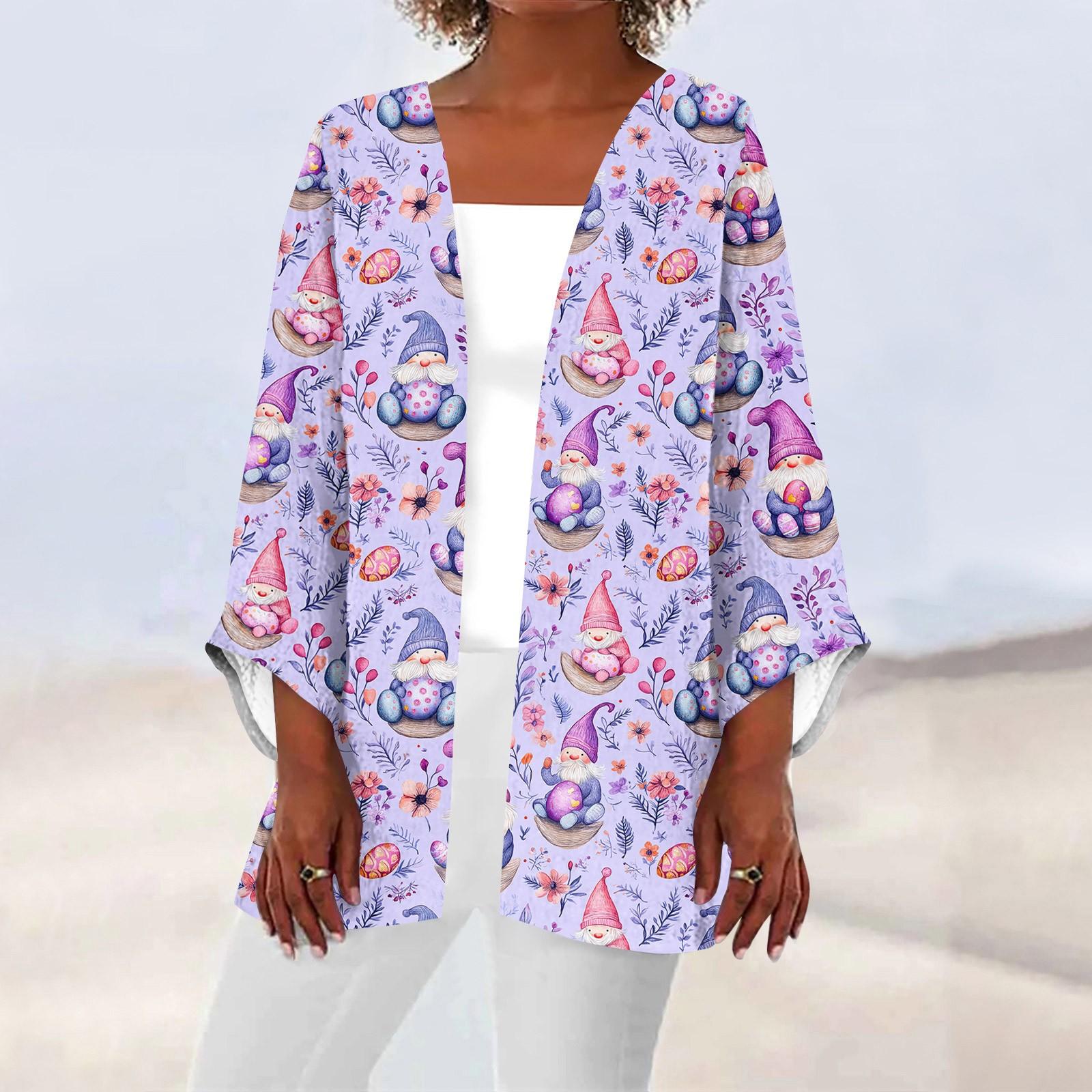 

Жіночий повсякденний та модний друкований легкий кардиган середньої довжини XXL фіолетовий