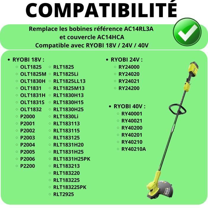 Ryobi Trimmer Spool - AC14RL3A - Ø 1.65mm - L 3.35m - Pack of 6 + 1 Cover