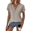 Sommer Damen Elegant Streifen Atmungsaktiv Lose Pit Stripe Casual V-Ausschnitt Kurzarm T-Shirt