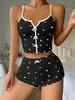 Heart Print Color Block Camisole Pajama Set with Front Slit (2024 Collection)