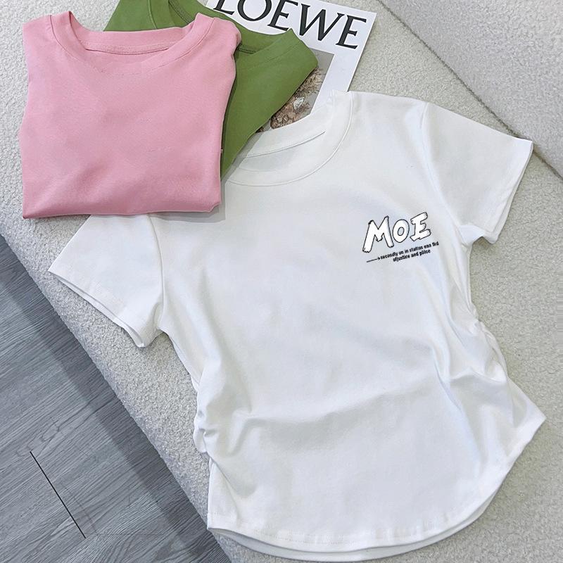 Women's Pure Cotton Short Sleeve T-shirt, 2025 Summer Korean Style Slimming Fashion Top