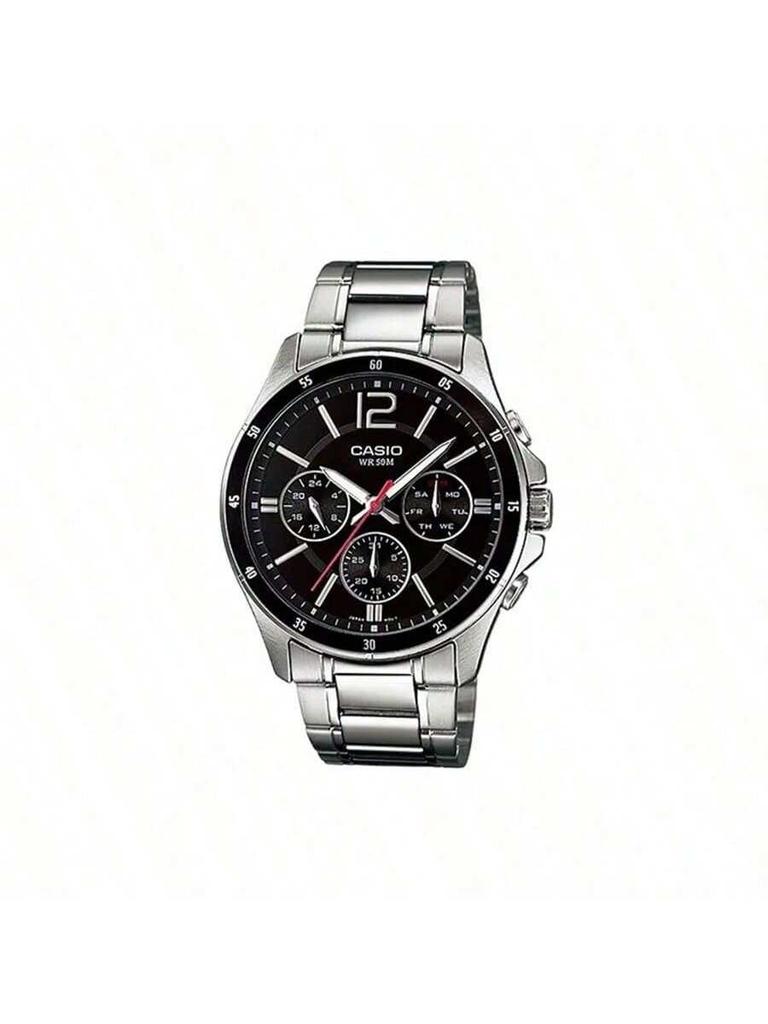 STANDARD Series Waterproof Quartz Movement Stainless Steel Strap Japanese-Korean Style Men's Watch with Black Dial MTP-1374D-1A