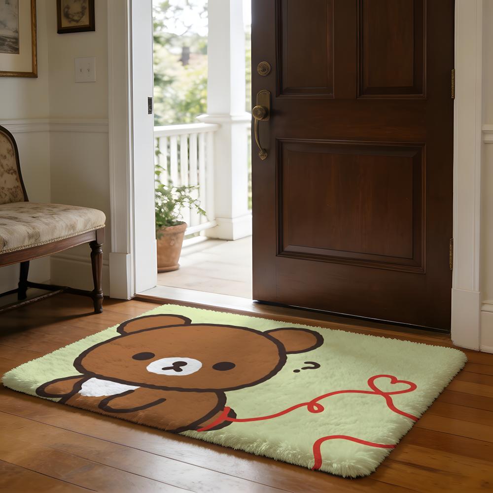 Cute Cartoon RRilakkuma Lovers Floor Mat Soft Flannel Absorbent Mat Non-Slip Rug Home Bedroom Bathroom