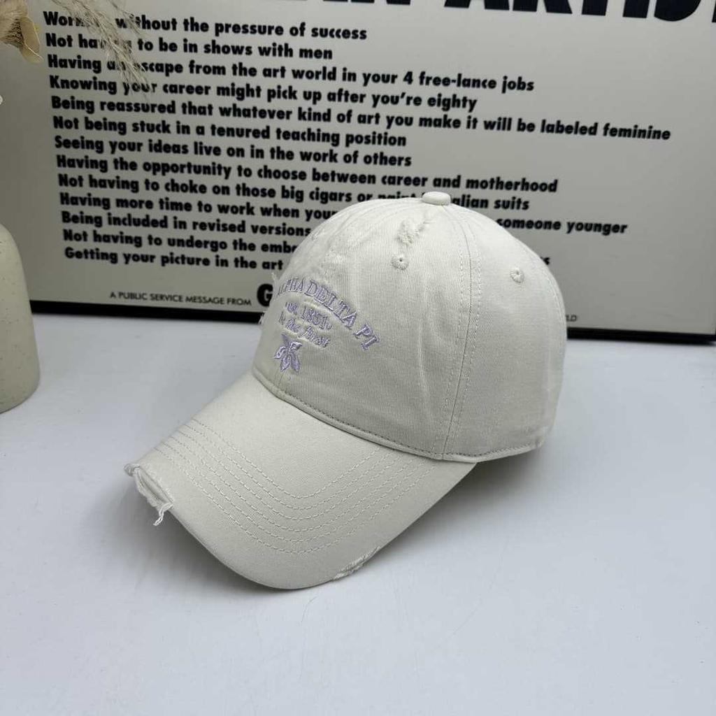 Letter embroidery ripped baseball cap women's American washed old wide-brimmed cap casual versatile face hat