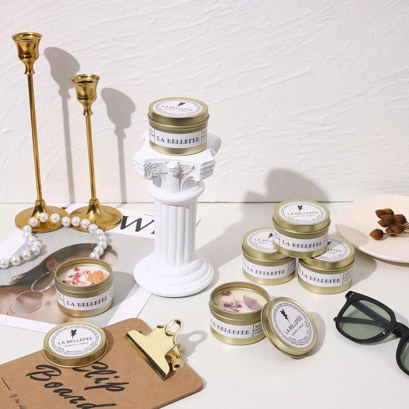 1PC Crystal Stone Aromatherapy Candle Plant Essential Oil Soybean Iron Can Candle Dry Flower