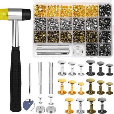240 Set Leather Rivets, 4 Colors 3 Sizes Double Cap Rivet, Rivets for Leather with 3 Pcs Setting Tools for Leathercrafting Repair Decoration DIY Proje