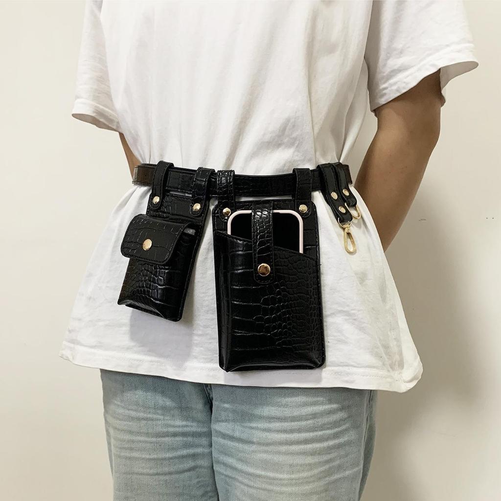 Crocodile Pattern Women's Fanny Pack: Stylish Double Belt Bag, Small Phone & Lipstick Holder