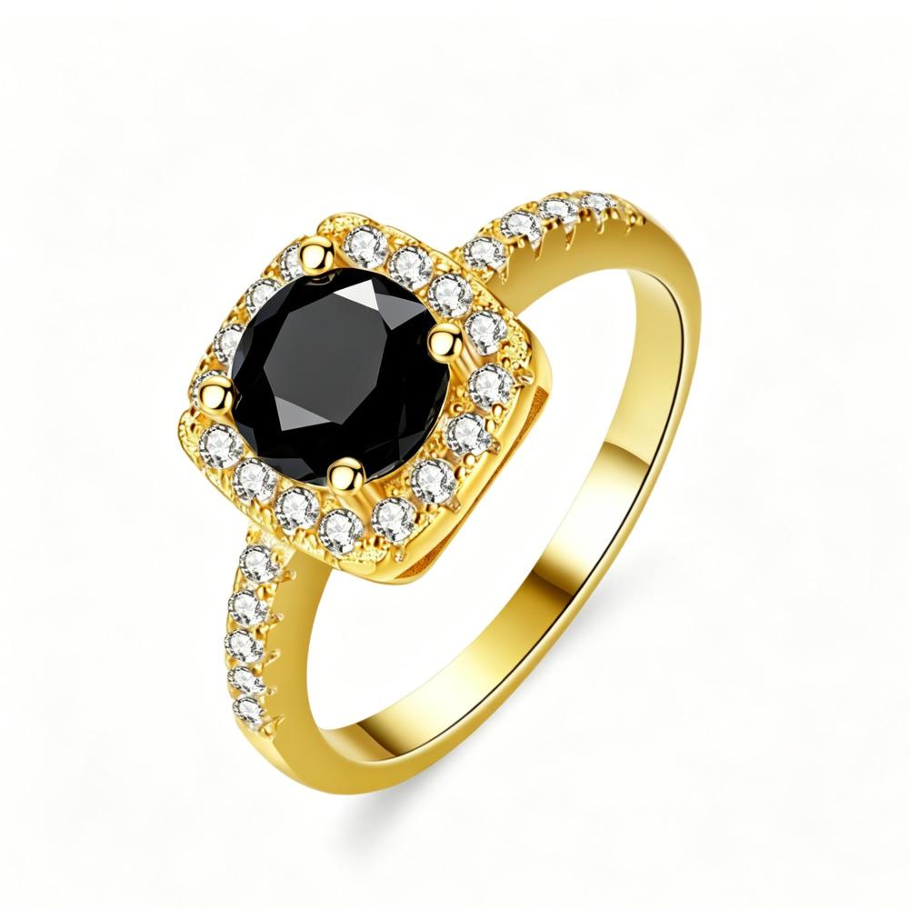 

6.5mm Gold Plated Cushion Halo Moissanite Engagement Ring S925 Sterling Silver Promise Ring For Women US Size 9 чорний