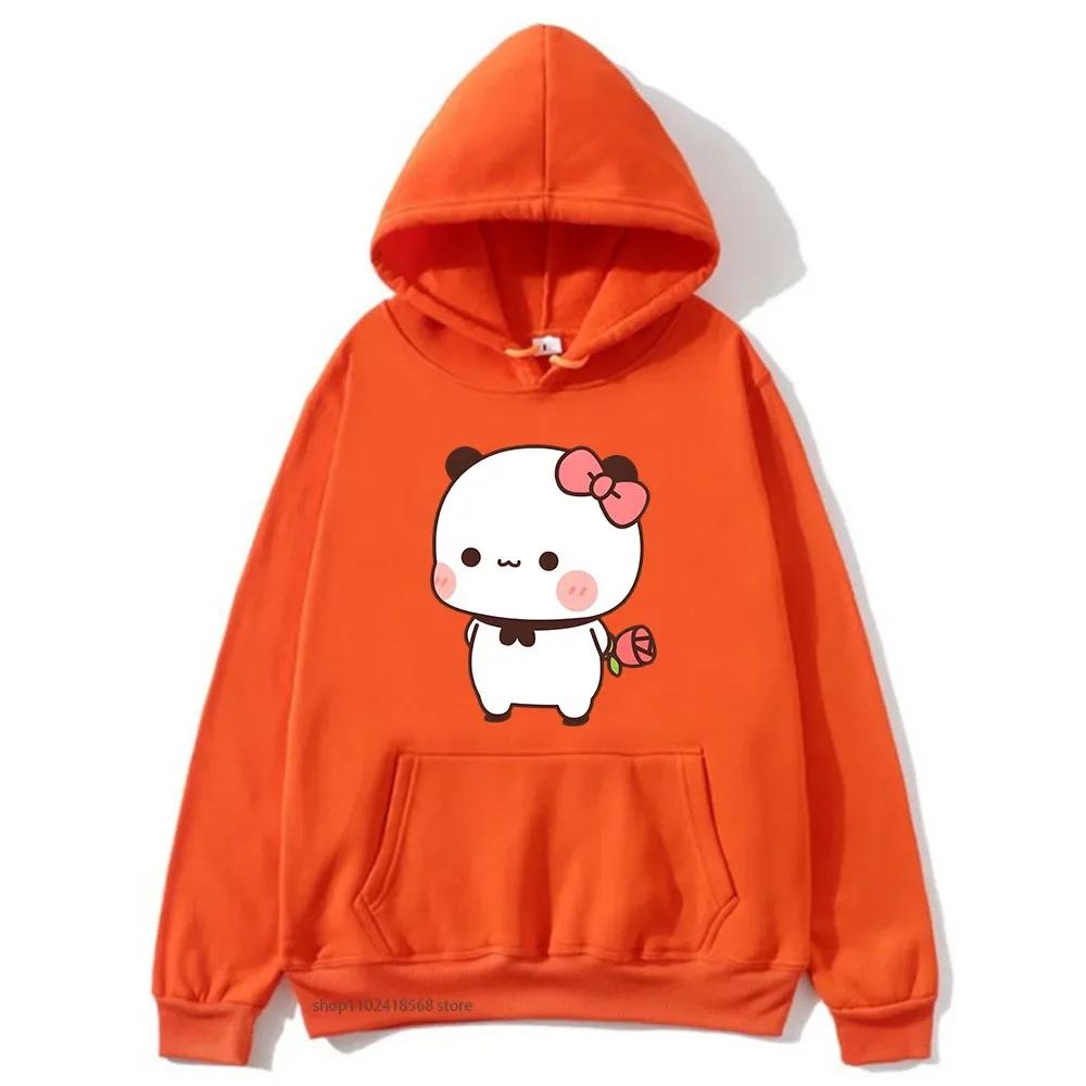 Red Flower From Panda BuBu To Bear DuDu Hoodie Cute Baby Bears Sweatshirts Couple Clothes Women's Streetwear