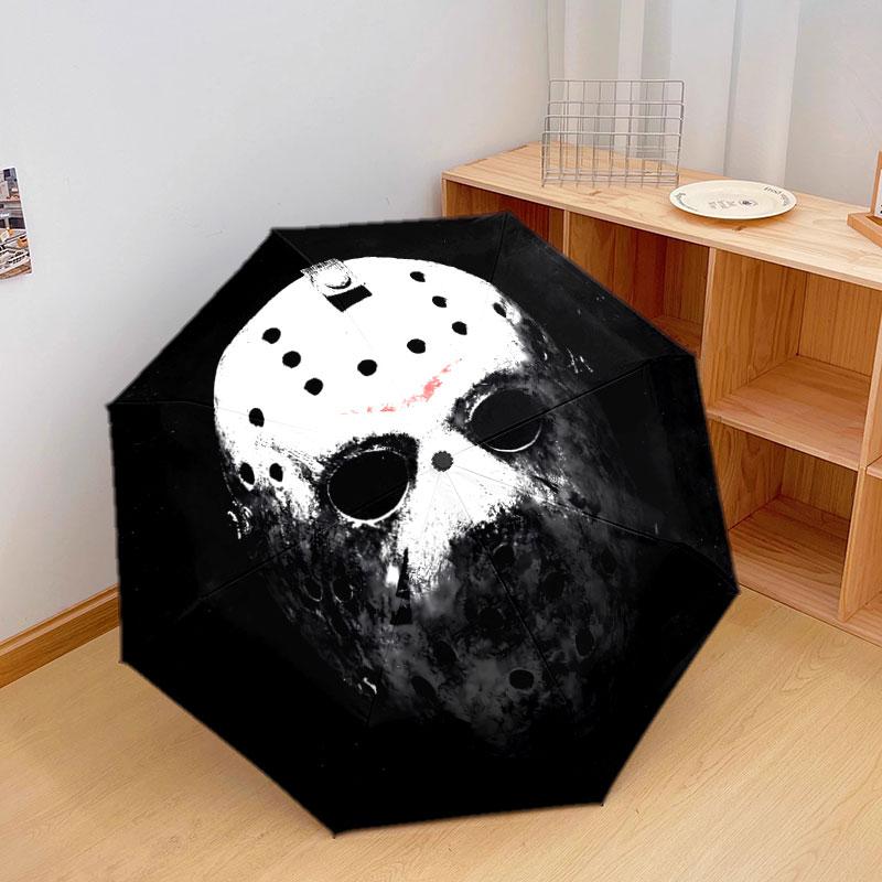 Friday 13th Pattern Pattern New Style Umbrella, 1 Piece Automatic Folding Umbrella, Portable Foldable Travel Umbrella, Outdoor Umbrella,Birthday Gift