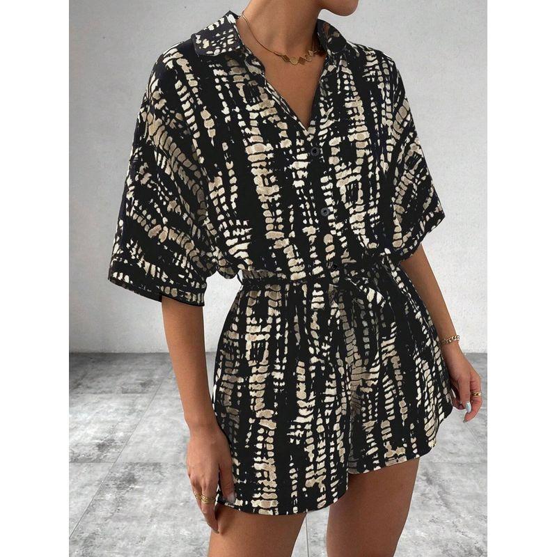 

European and American Women clothes Satin Autumn New Satin Jumpsuit Women s Print Loose Satin Wide Leg Jumpsuit Black M