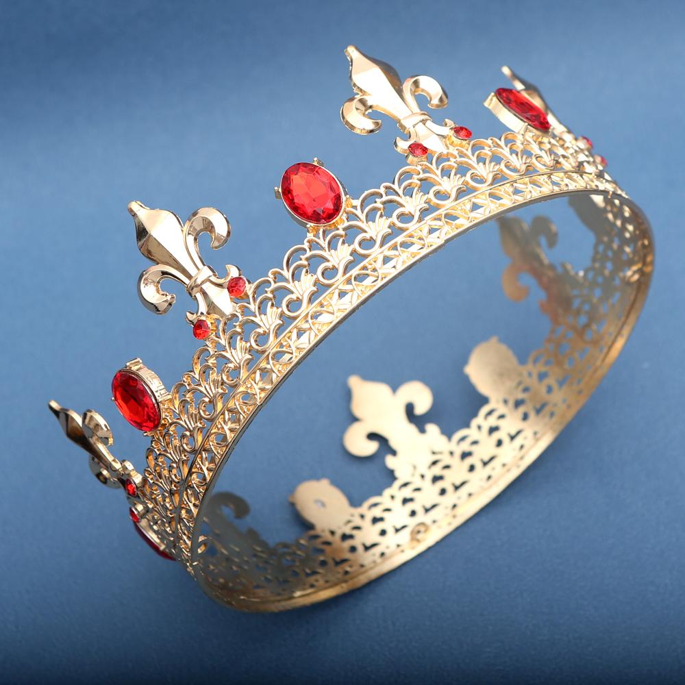 Luxury European and American Retro Baroque Style Crown Gold Gun Tip Shape Large Round Crown with Diamond Crystal Hair Accessorie