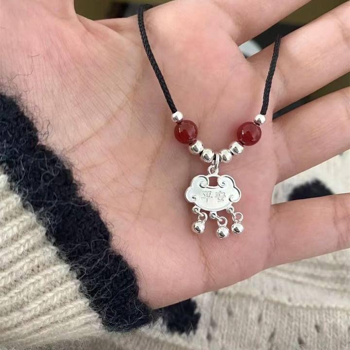 

Новое китайское ожерелье инс студенческий замок безопасности этнический стиль ручной работы замок долголетия кулон с колокольчиком