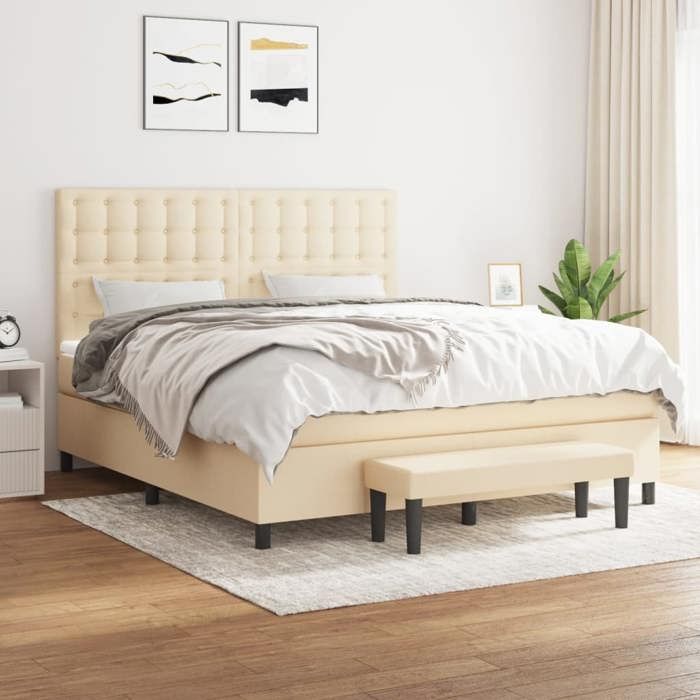 Maison Exclusive - Sommier à lattes de lit avec matelas Crème 160x200 cm Tissu