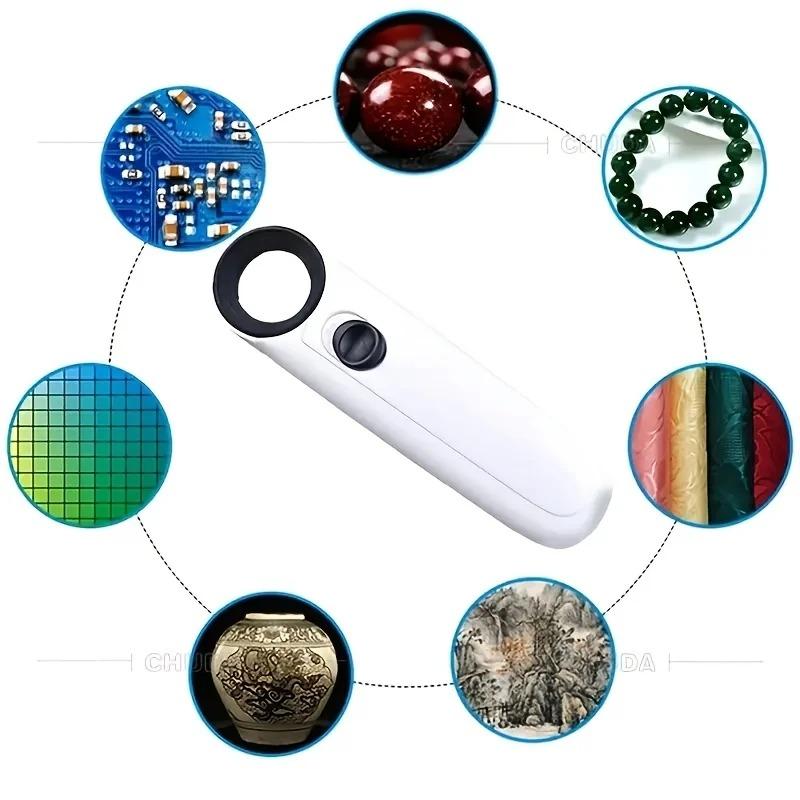 40X Handheld Magnifier With Two LED Lights For Jewelry Identification Diamond Jade HD Magnifying Glass