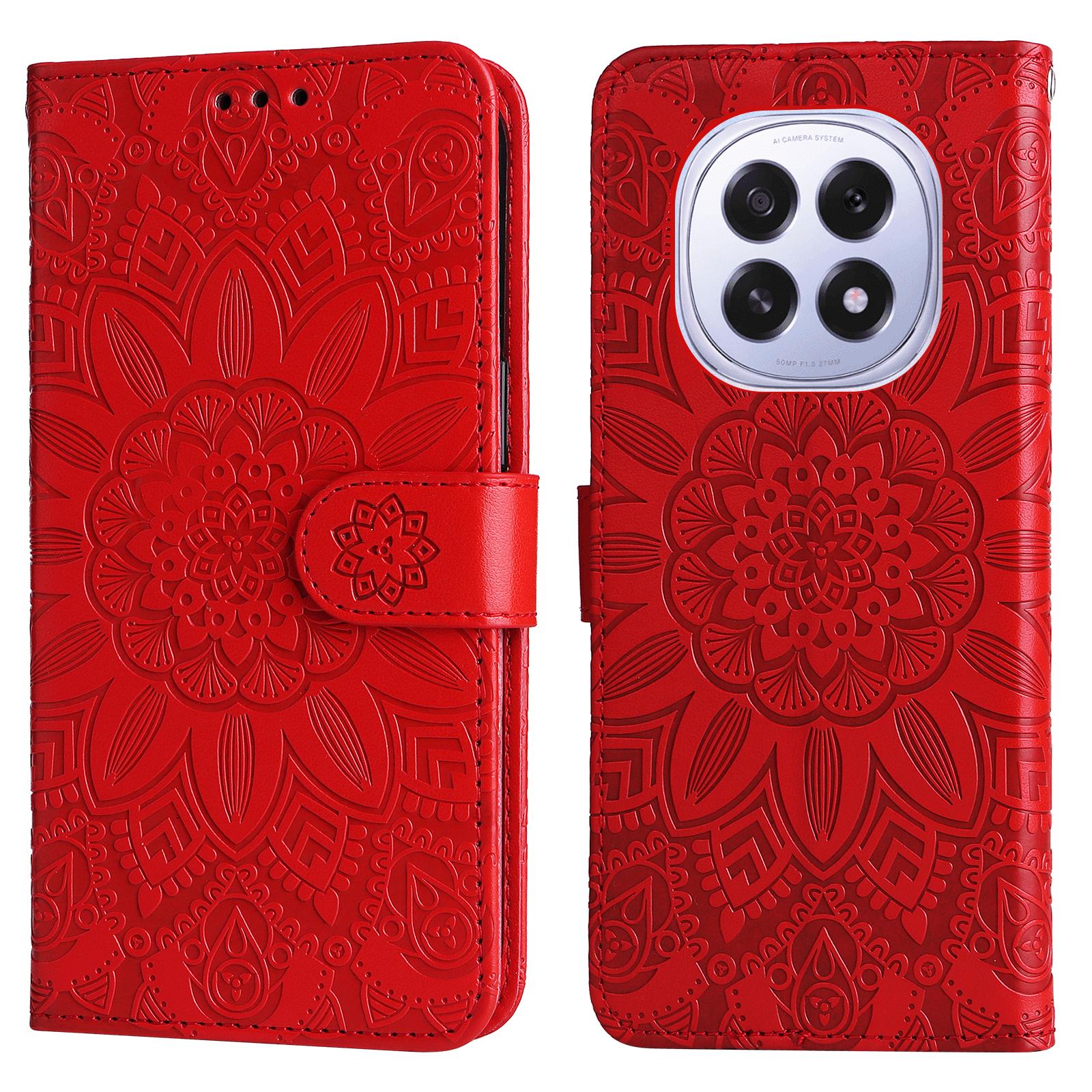 

For Oppo A5 5G/Oppo F29 5G Case Sunflower Imprint Leather Wallet Phone Cover Red