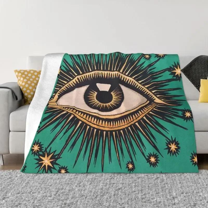 Mediterranean Blue And Gold Evil Eye Blanket Flannel Fleece Warm Hamsa Nazar Amulet Boho Throw Blankets for Home Bed Couch Quilt