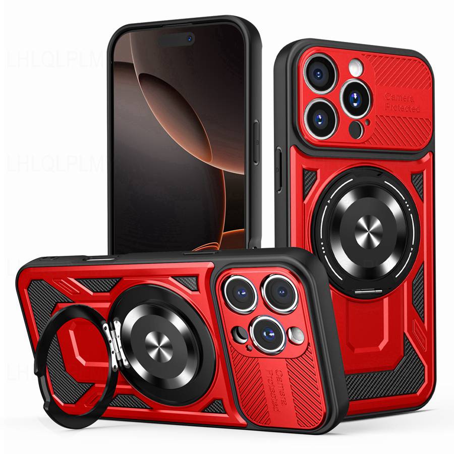 Luxusní Nárazuvzdorné Brnění Magnetický Kryt na Telefon Pro Motorola Moto G84 G54 G34 5G G24 Apple iPhone 15 16 Pro OPPO Reno 13 Realme 14 S Kovovým Kroužkovým Krytem