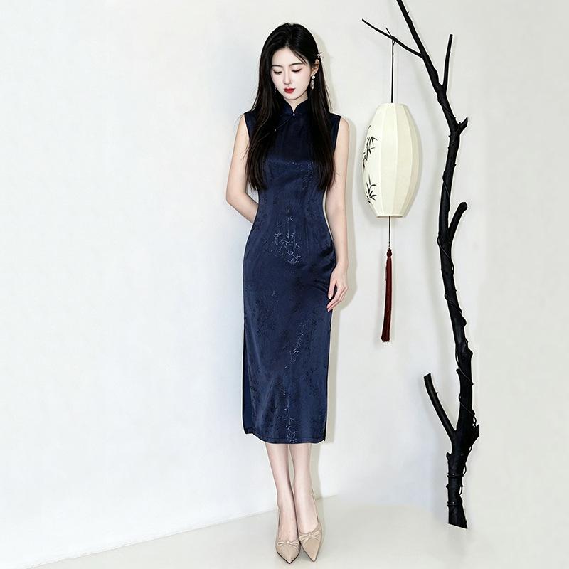 Blue sleeveless national style new Chinese Suzhou long cheongsam improved young women's high sense can be worn daily in summer