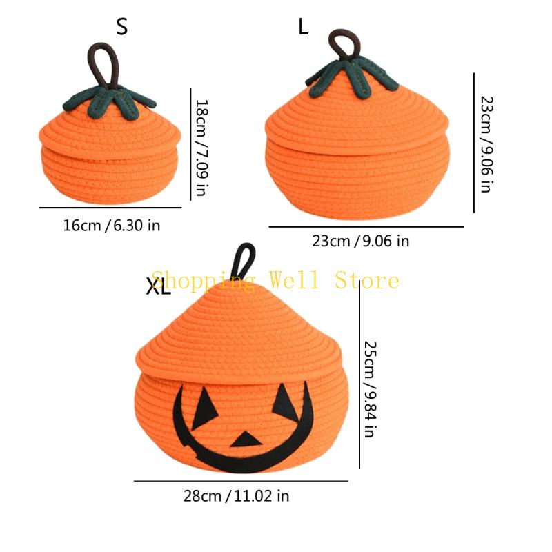 KX4B Festival Woven Cotton Storage Bin Lid Fall Decoration Pumpkin Design Organiser