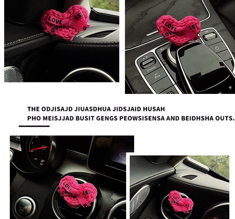 Hand-Knitted Rose Red Heart Rearview Mirror Ornament - Cute Wool Pendant for Car Interior