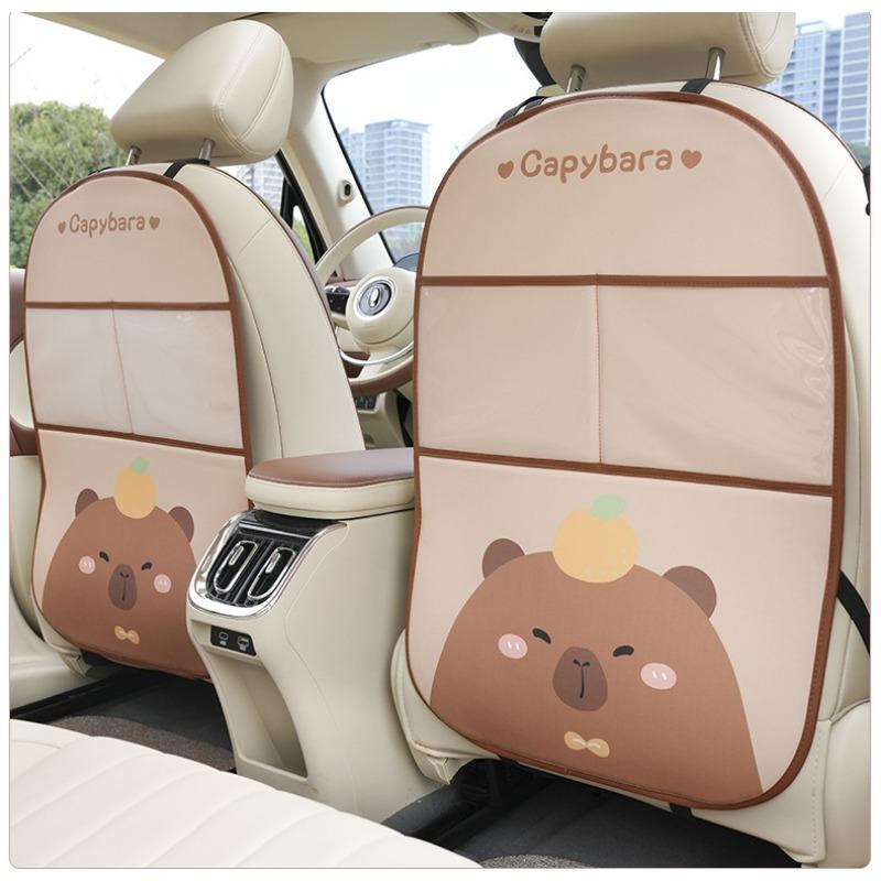 Capybara Cute Cartoon Leather Multifunctional Car Seat Back Anti Kick Storage Pad
