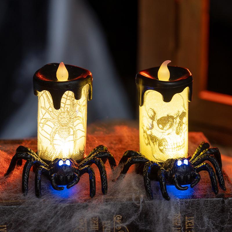 Halloween LED Spider Candle Light, Glowing Prop for Spooky Party Scene Decor, Creepy Atmosphere
