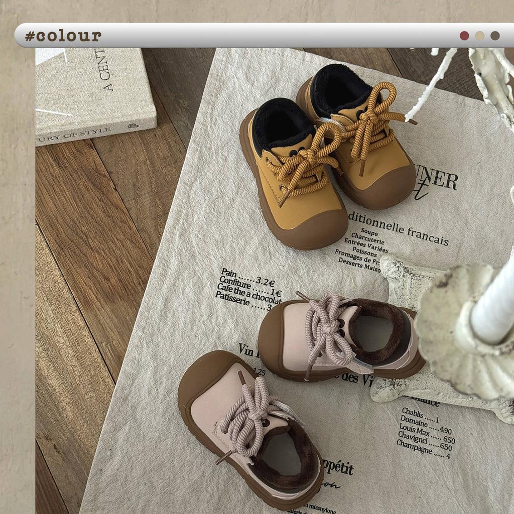 XSHX Fatty Martin | Boys and girls autumn and winter Velcro small yellow boots retro bag head foot protection rubber non-slip