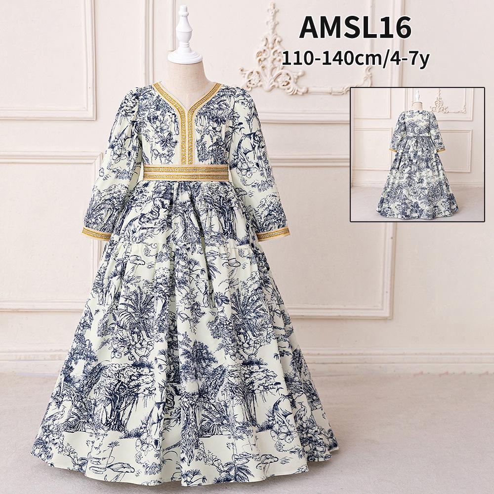 Middle Eastern Princess Party Dress for Girls with Floral Hot Stamping