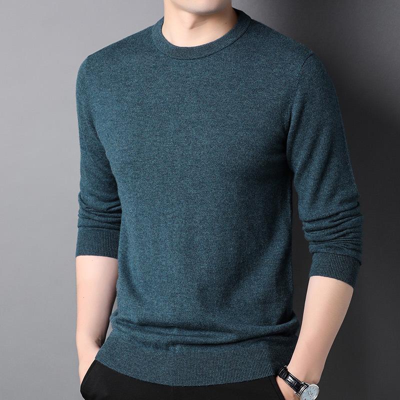 

Мужской свитер с круглым вырезом из 100% чистой шерсти - легкий трикотажный топ на осень/зиму Medium