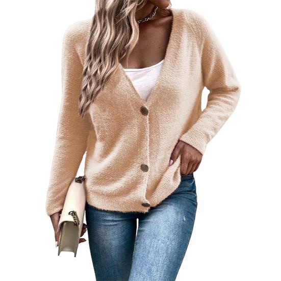 Dámský teplý pletený svetr s hlubokým výstřihem do V, pulovr, svetry s dlouhým rukávem, knoflíkový pletený svetr, kardigan, svrchní oděv