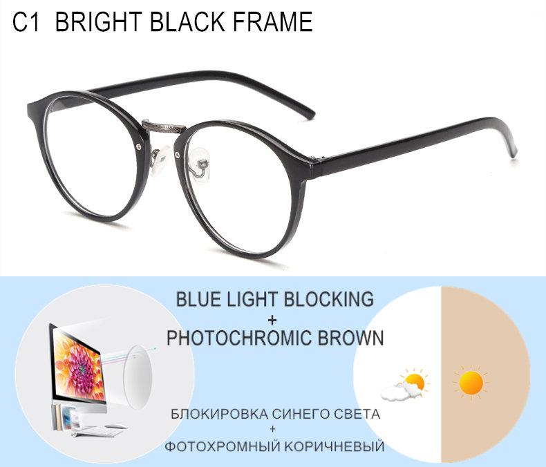 Myopia Glasses Prescription Custom Men Women Round Frame Photochromic Or Blue Light Blocking Lenses Correction Eyeglasses F632