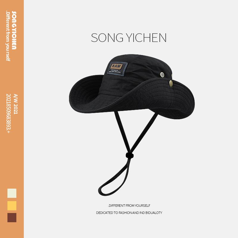 

Шляпа ковбоя из мытого хлопка, модная женская шляпа-ведро с завязками, мужская шляпа с большим карнизом, шляпа от солнца для рыбалки и альпинизма M（56-58cm）