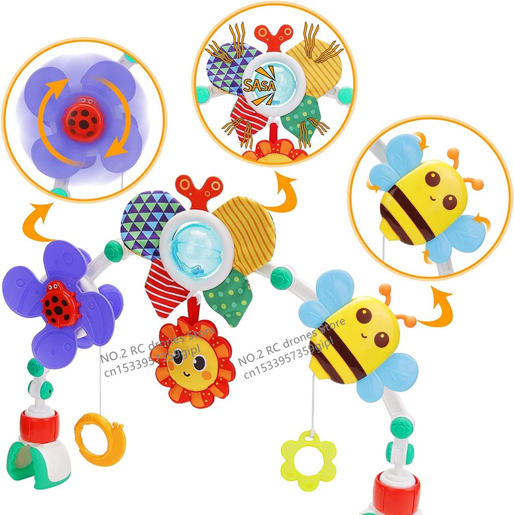 Babybett Hängende Glocke Kinderwagenbogen Clip Faltbare Sonnenblume Baby Interaktives Regenbogen Spielzeug Säugling Greifübung für Sohn Tochter Geschenk