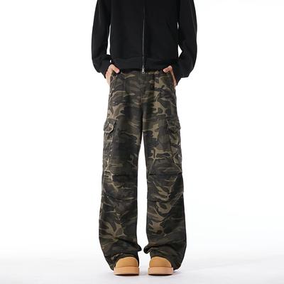 Camouflage Wide-leg Tooling Trousers High Street Loose Straight Jeans