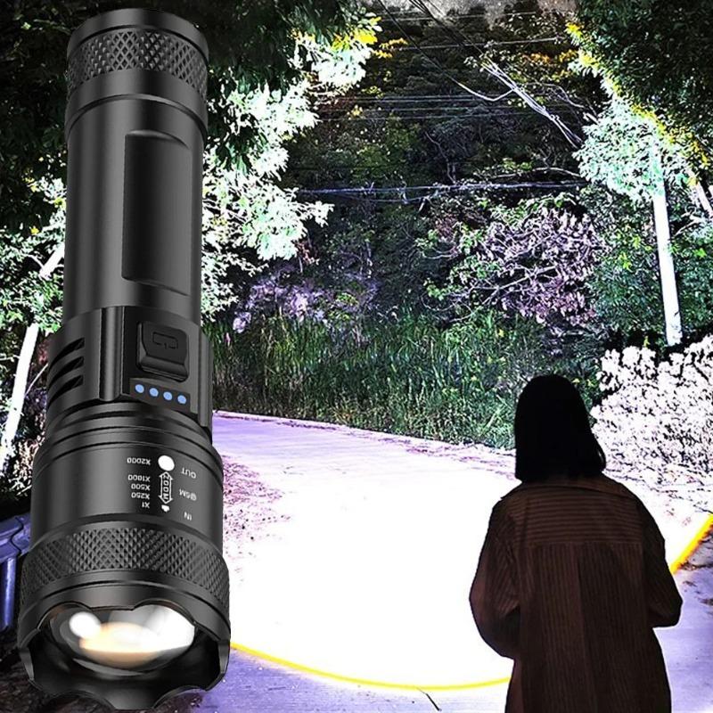 1000LM Telescopic Zoom Flashlight Outdoor White Laser USB Flashlight Flashlight Charging Household Rechargeable Emergency X1L2