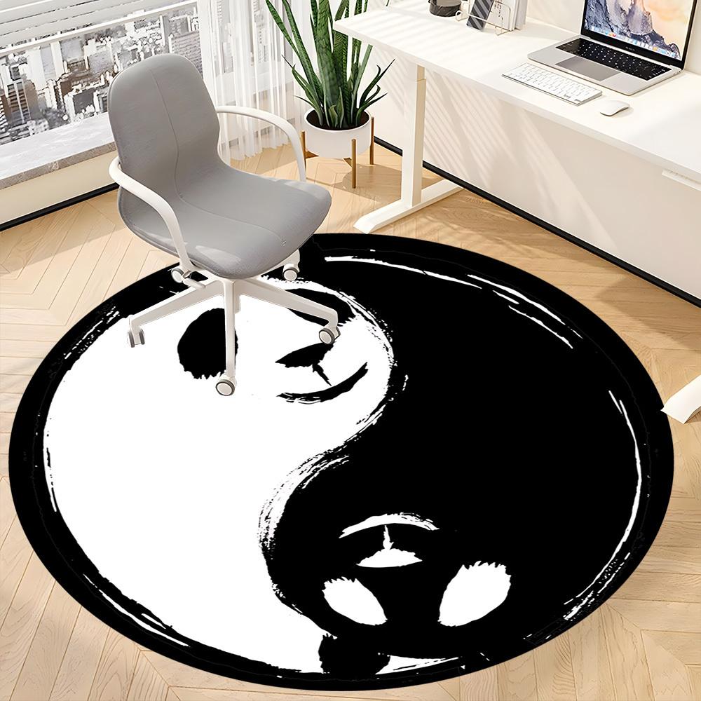1pc Panda YinYang Office Round Area Rug, Indoor Mat Suitable For Office, Under Office Chairs Bedroom Living Room Home Decor, Room Deco