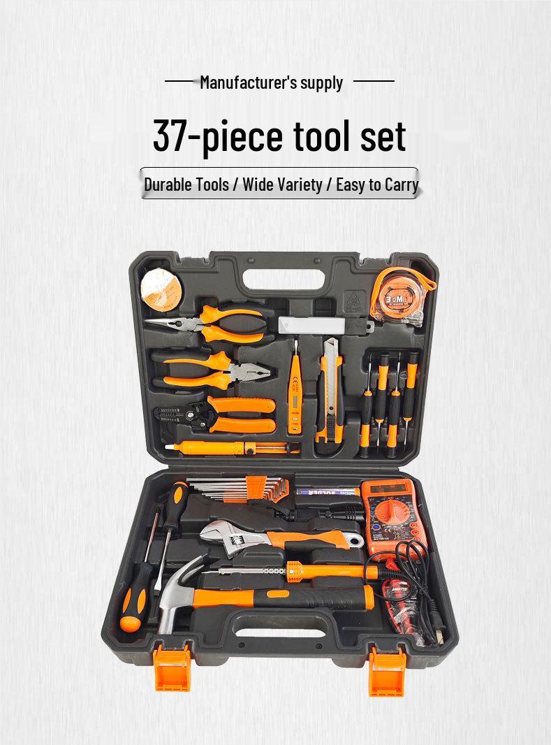 37-Piece Multi-Functional Electrician and Telecommunications Tool Set with Multimeter and Soldering Iron