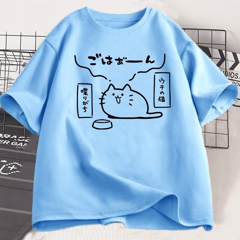 Japanese Style Cat Print Tshirt For Unisex 100 Pure Cotton Shortsleeved Shirt Casual And Fashionable Widesleeved Tshirt
