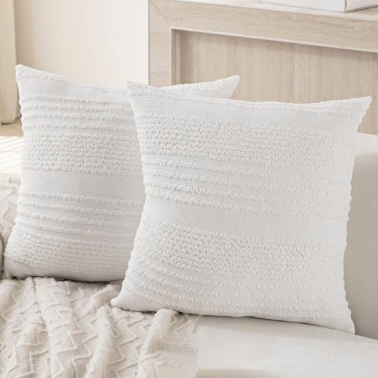 Wrinkled Throw Pillow Cover Decorative Pillow Cover with Hidden Zipper Minimalist White Pillowcase for Home