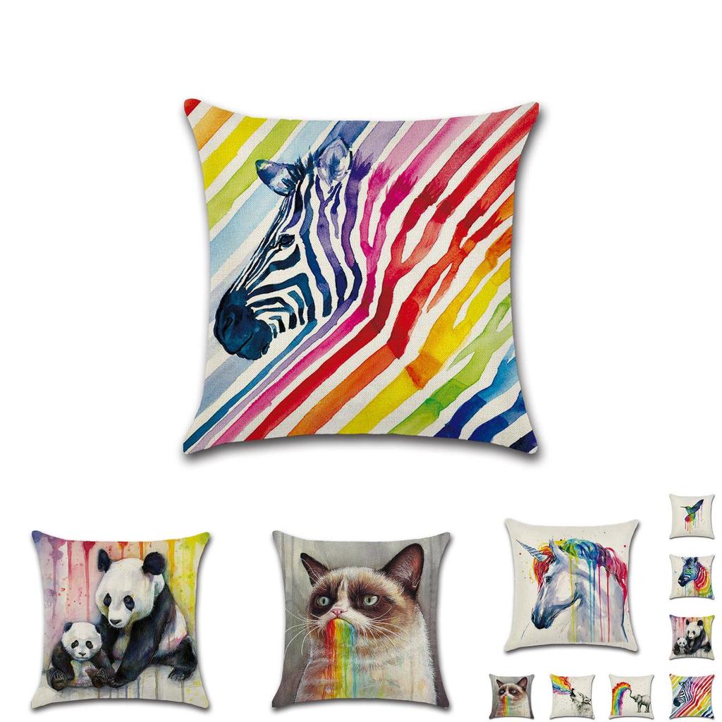 Versatile Cotton Linen Cushion Cover Featuring Cartoon Rainbow Animals For Stylish Decoration