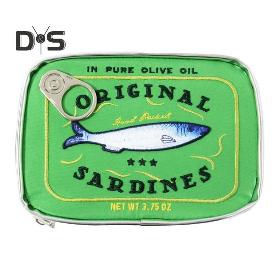 Canned Sardines Makeup Bag Large Capacity Zipper Closure Exquisite Embroidery Patterns Portable Travel Toiletry Bag Cosmetic Organizer